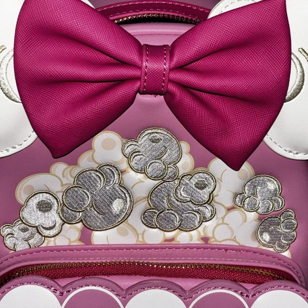 Loungefly Disney Minnie Mouse Mini Backpack Pink & White Popcorn Ears NWT